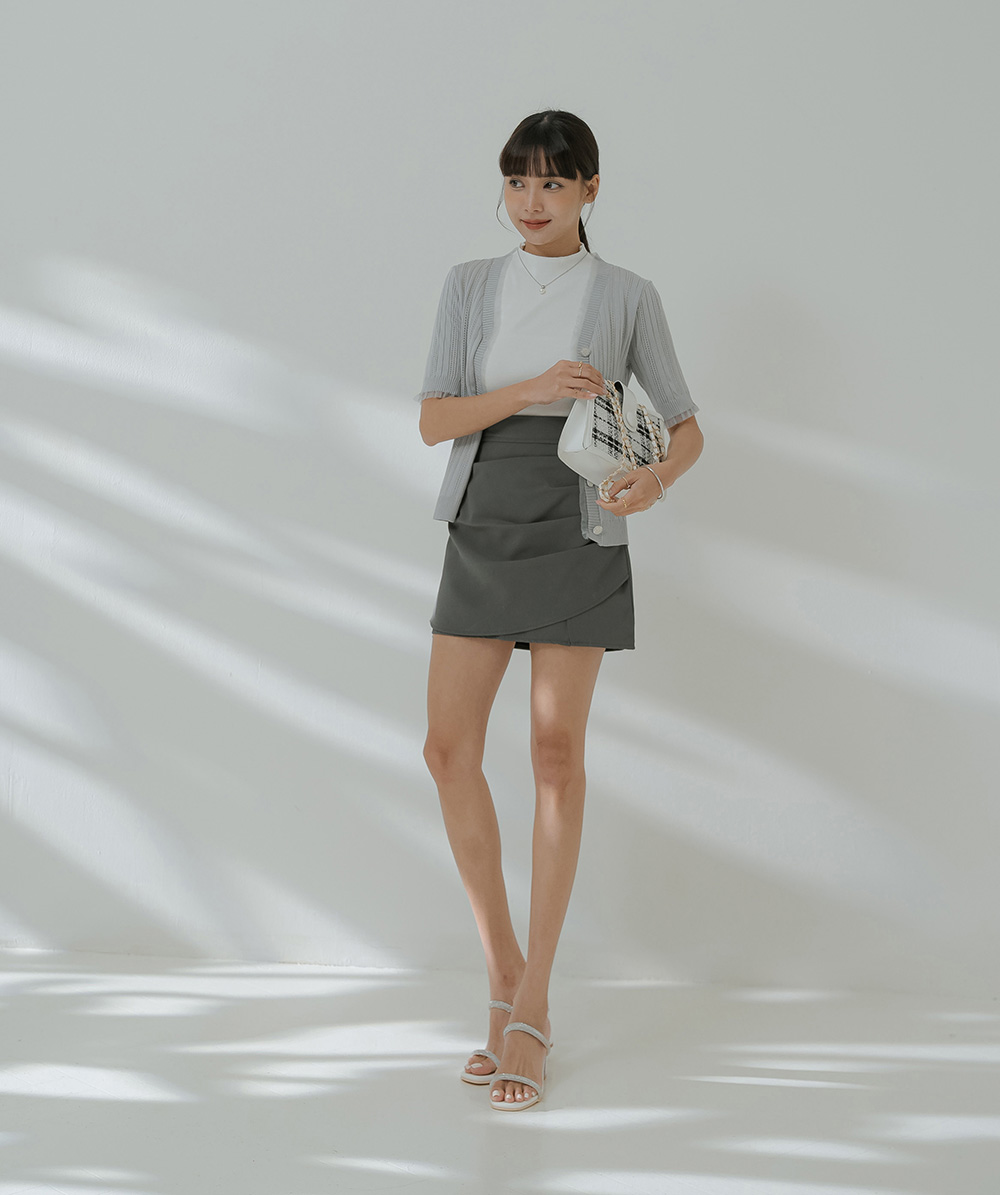 柔紗拼接珠釦針織開襟上衣