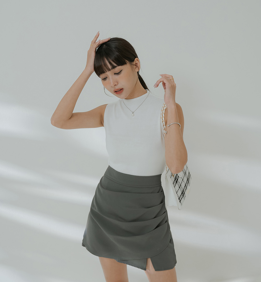 通勤款小高領無袖針織上衣,上班族,舒適,透氣,素色,純色