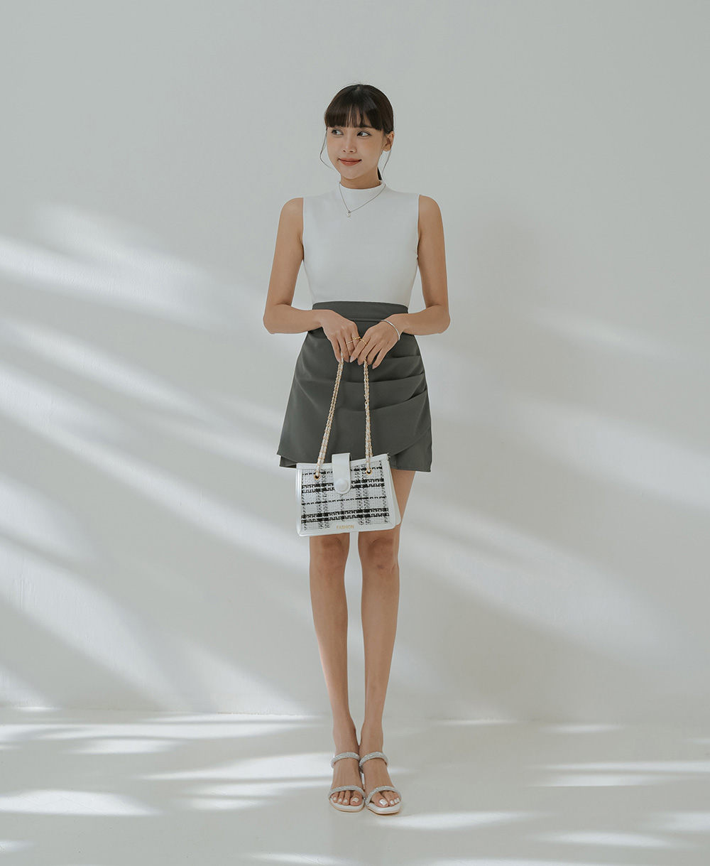 通勤款小高領無袖針織上衣,上班族,舒適,透氣,素色,純色