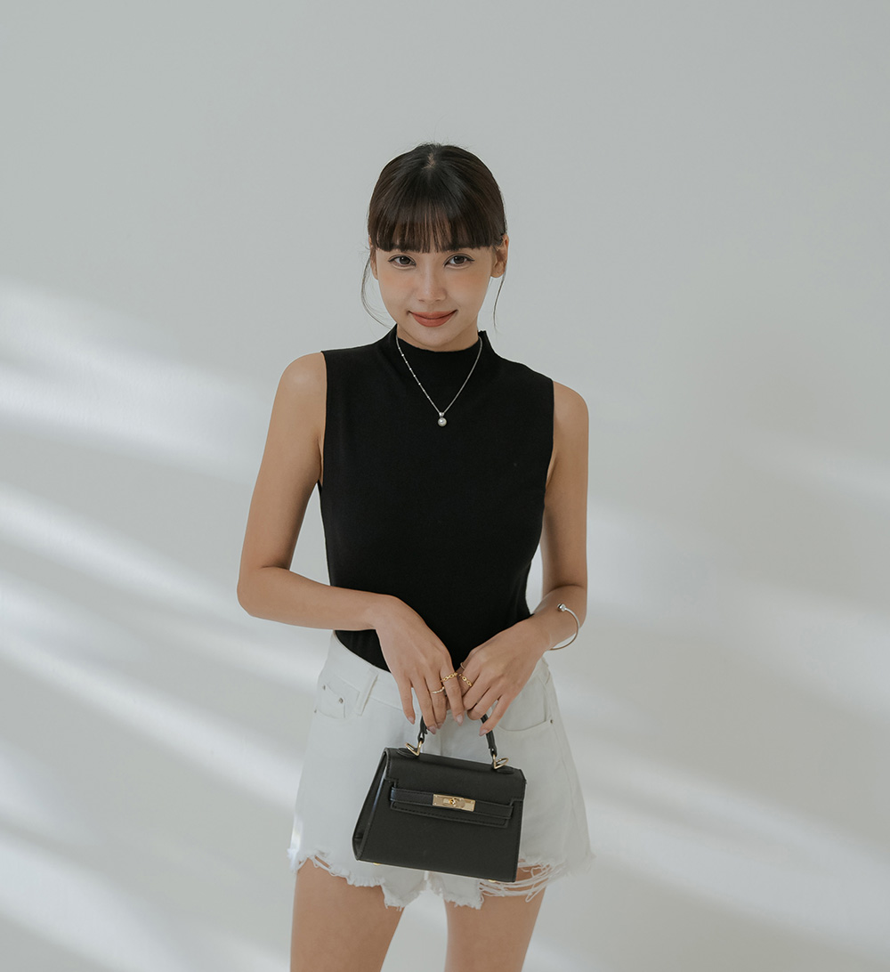 通勤款小高領無袖針織上衣,上班族,舒適,透氣,素色,純色