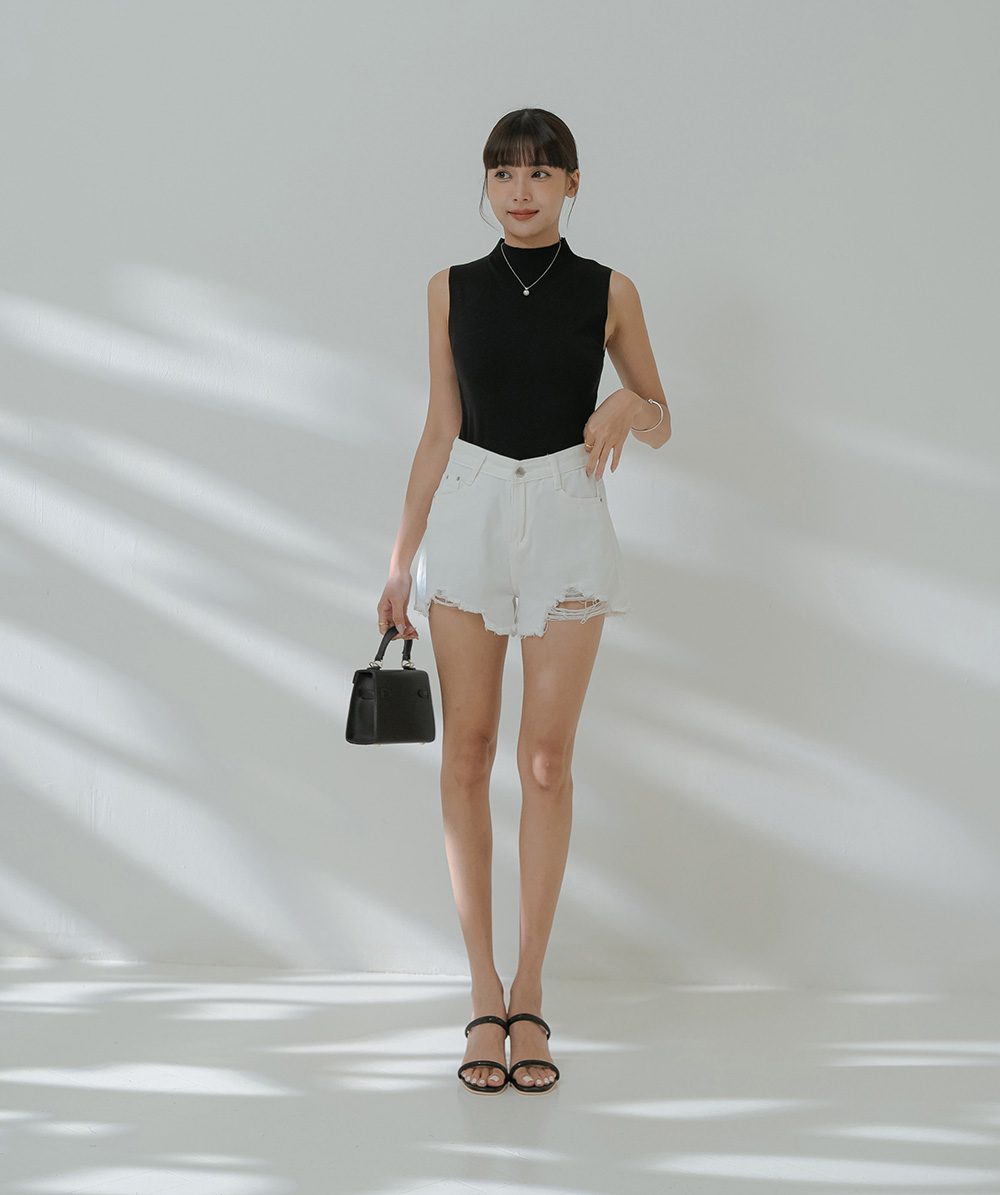 通勤款小高領無袖針織上衣,上班族,舒適,透氣,素色,純色