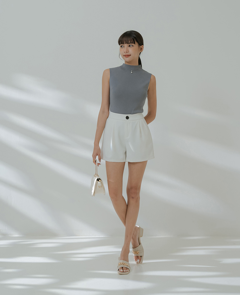 通勤款小高領無袖針織上衣,上班族,舒適,透氣,素色,純色