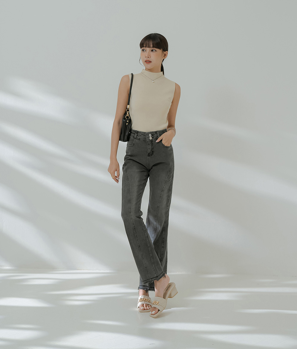 通勤款小高領無袖針織上衣,上班族,舒適,透氣,素色,純色