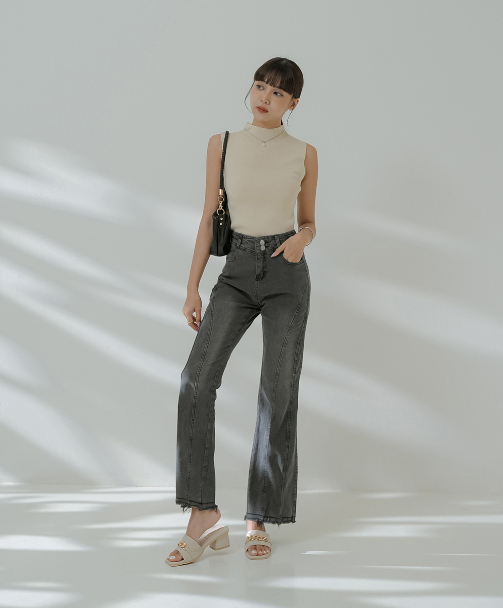 通勤款小高領無袖針織上衣,上班族,舒適,透氣,素色,純色