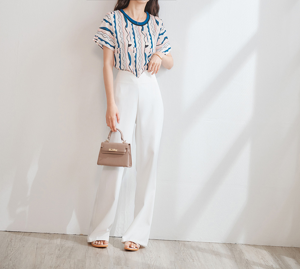 前V剪裁高腰微喇叭西裝褲,百搭,修身,顯瘦,時尚,春天