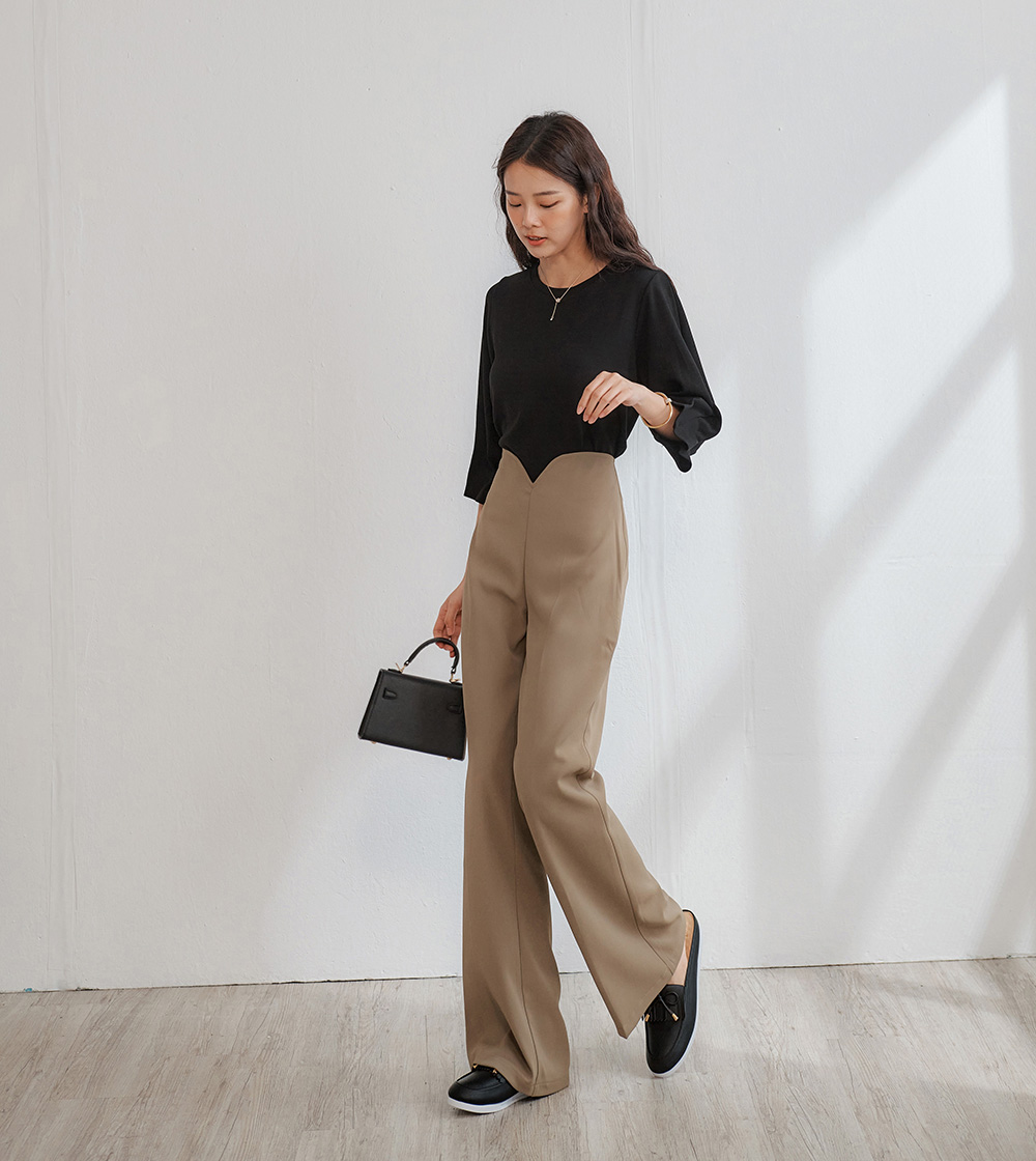 前V剪裁高腰微喇叭西裝褲,百搭,修身,顯瘦,時尚,春天