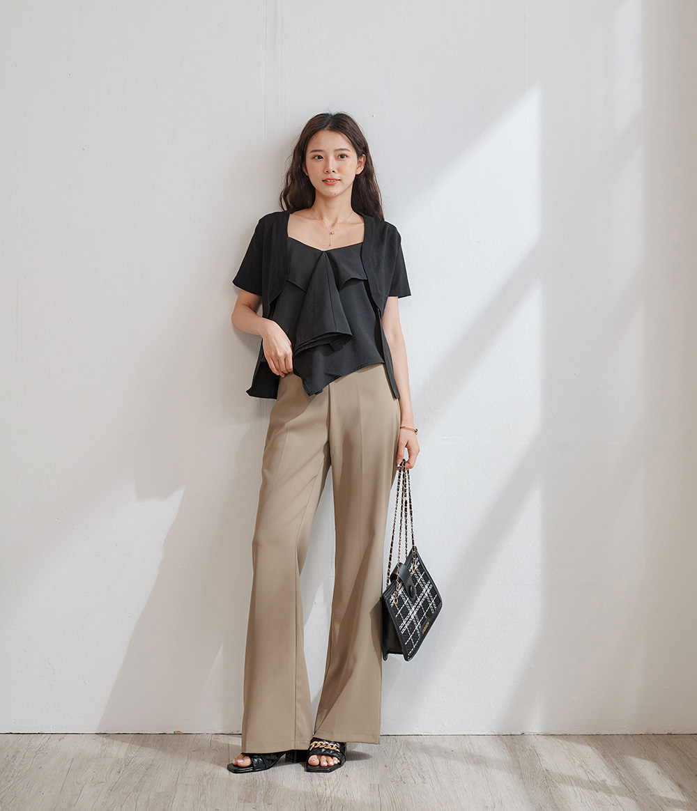 前V剪裁高腰微喇叭西裝褲,百搭,修身,顯瘦,時尚,春天