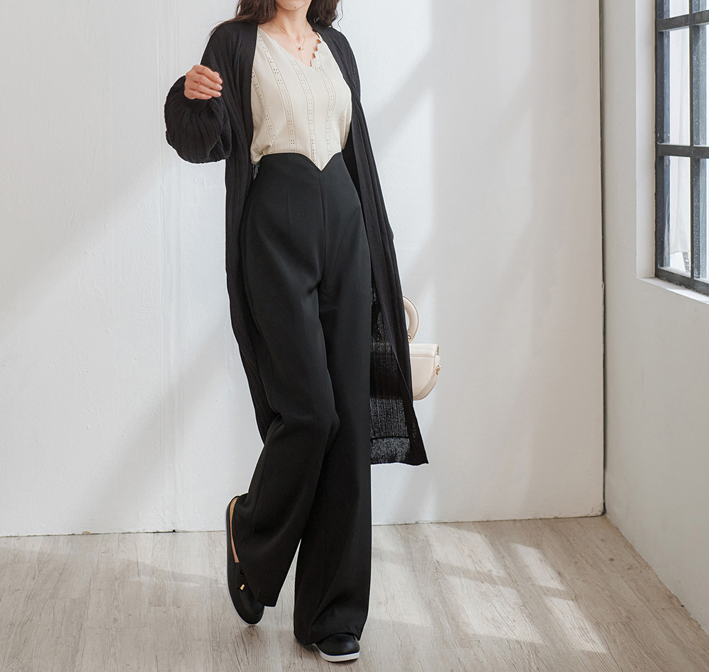 前V剪裁高腰微喇叭西裝褲,百搭,修身,顯瘦,時尚,春天