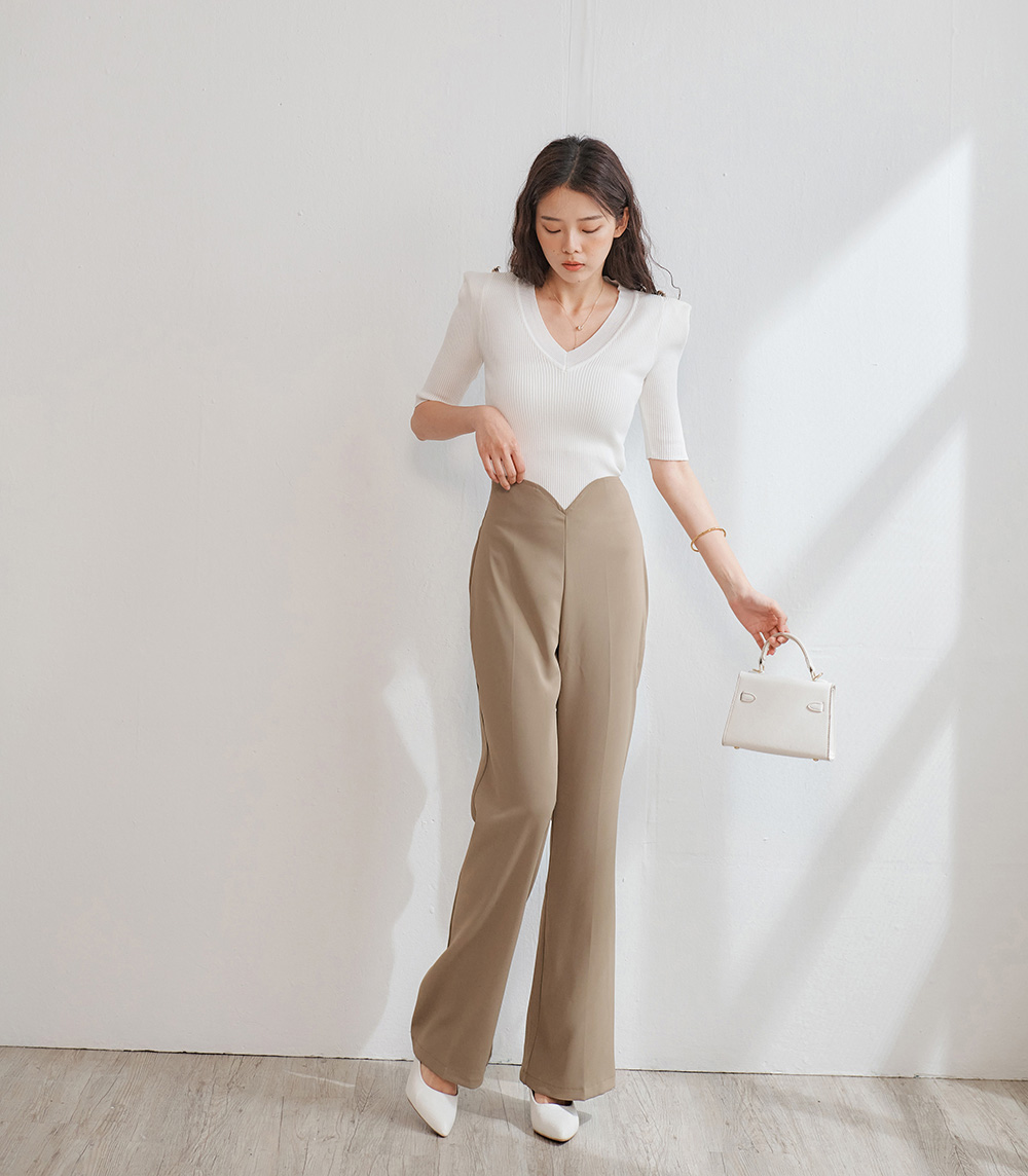 前V剪裁高腰微喇叭西裝褲,百搭,修身,顯瘦,時尚,春天