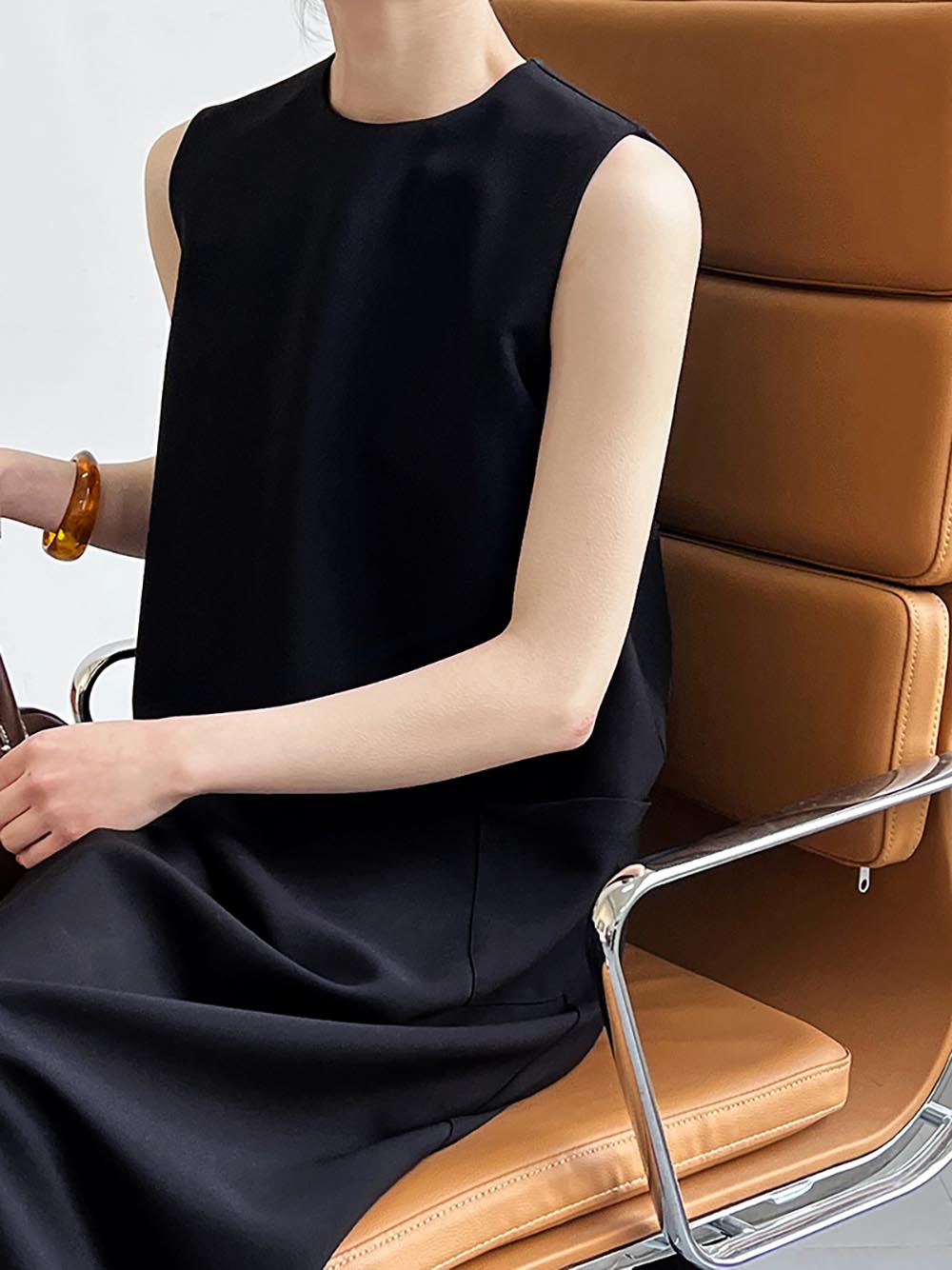 法式優雅簡約雙口袋洋裝,純色,素色,黑色,通勤,甜美