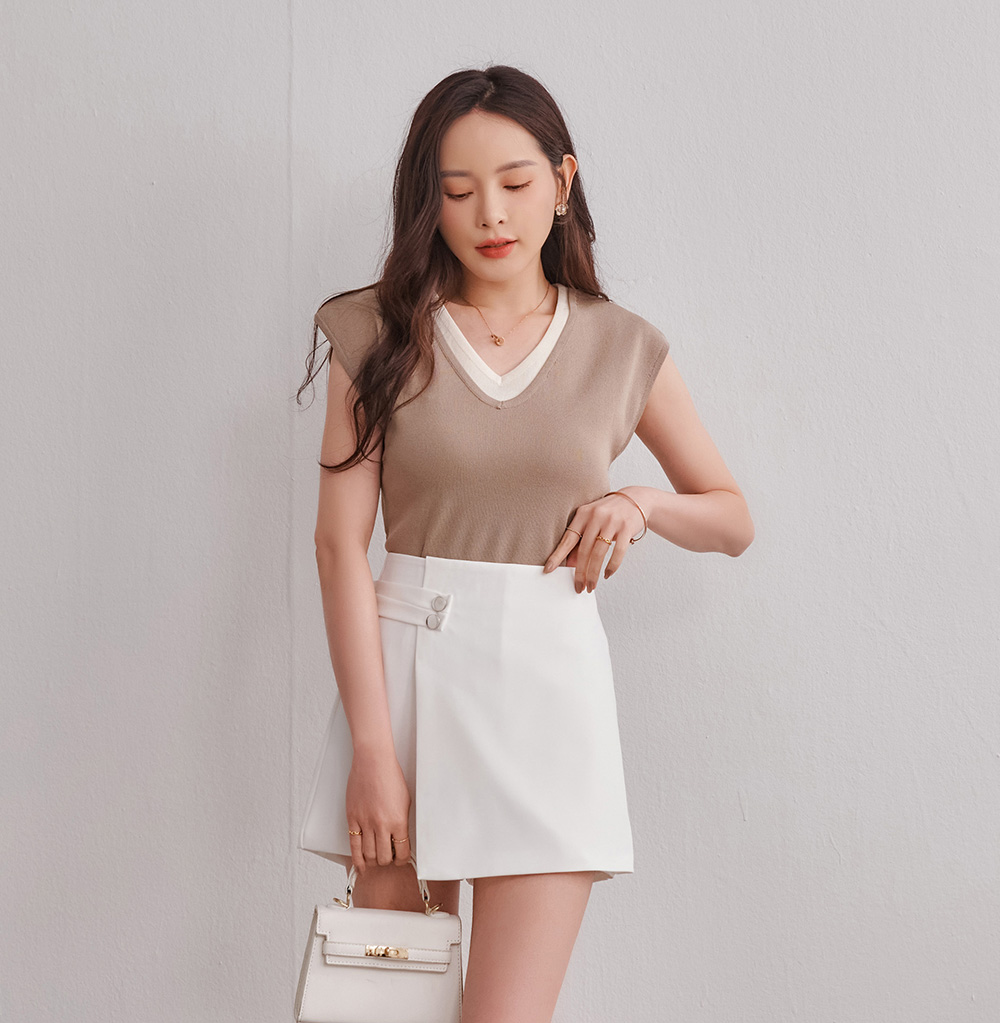 休閒風假兩件連肩袖上衣