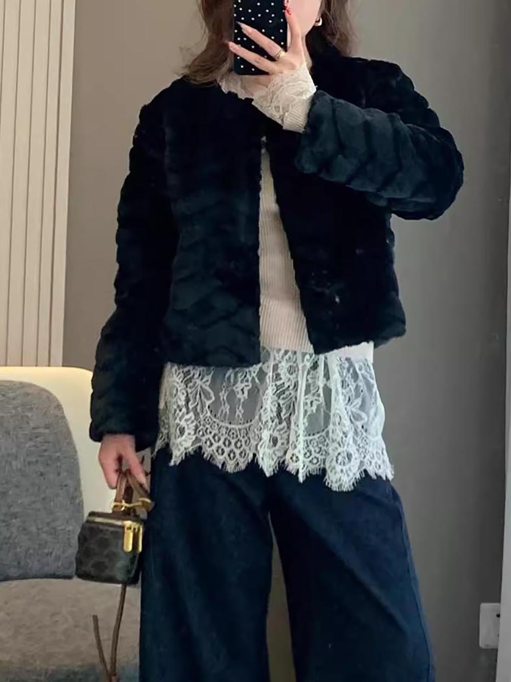 仿兔毛波浪紋外套