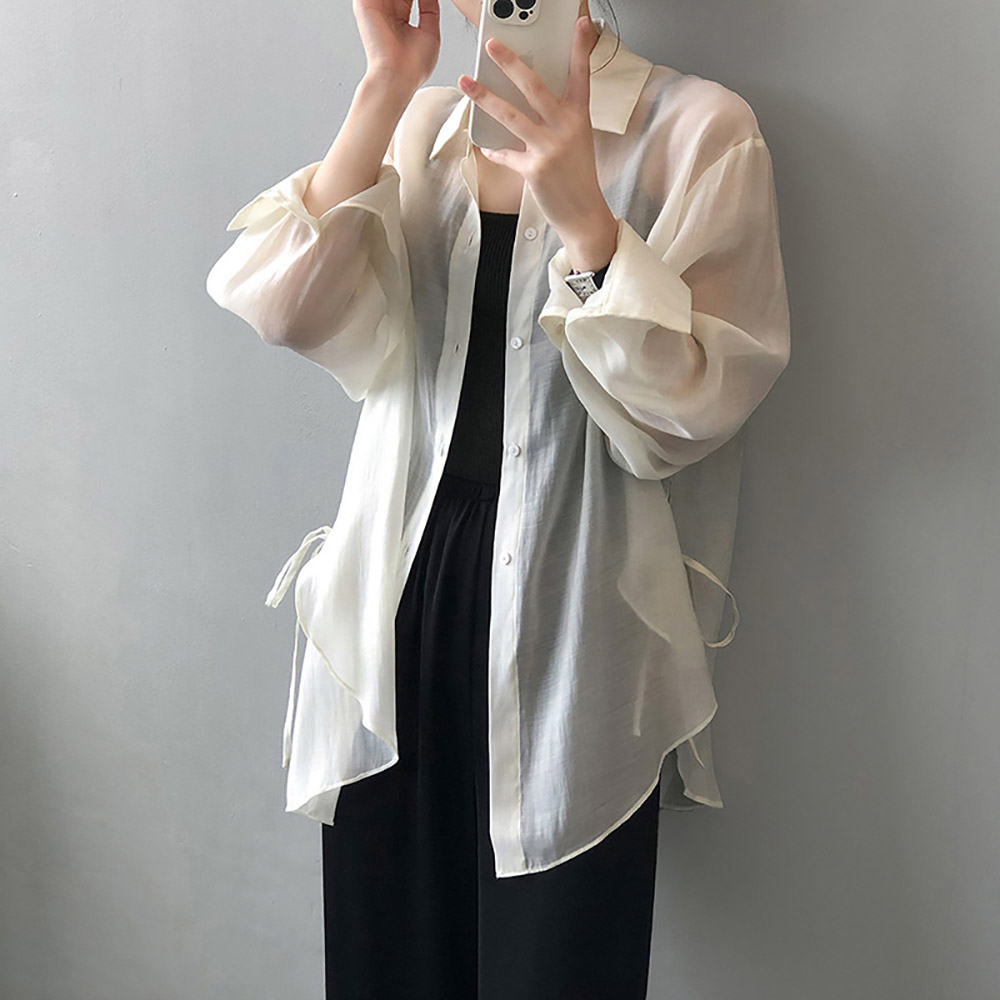 側綁帶設計天絲襯衫