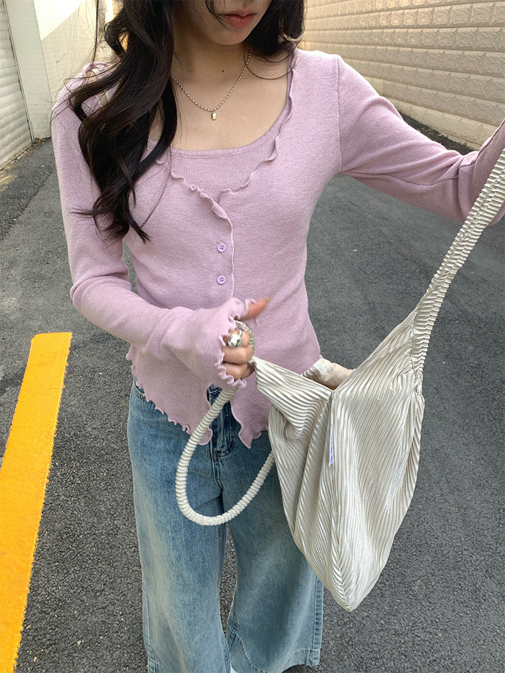 木耳邊假兩件針織衫
