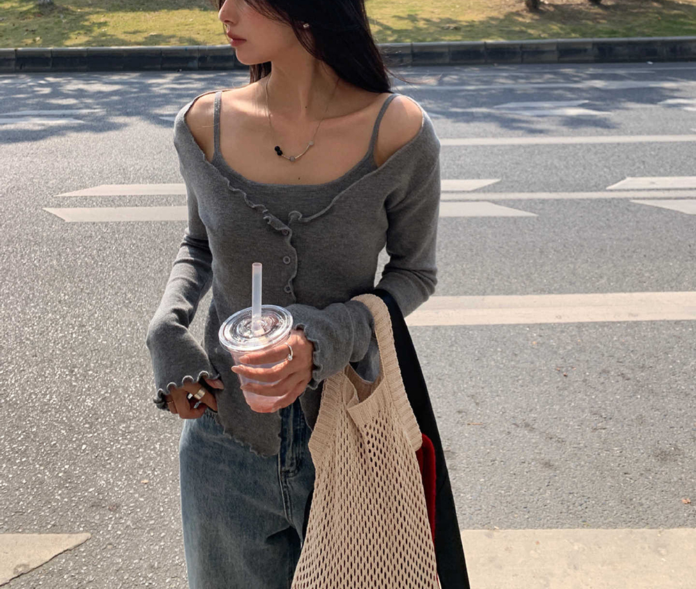 木耳邊假兩件針織衫