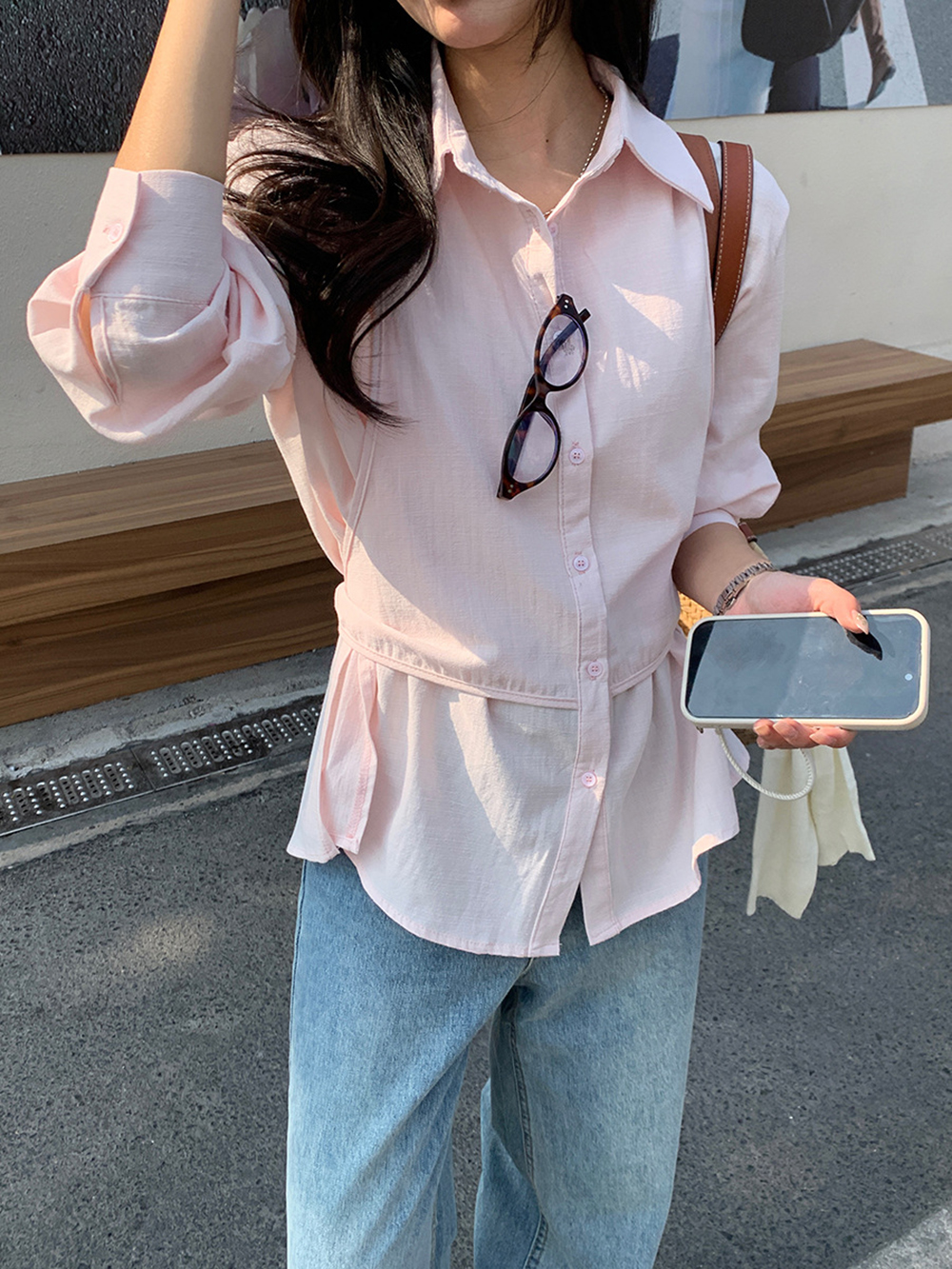 設計感拼接假兩件襯衫