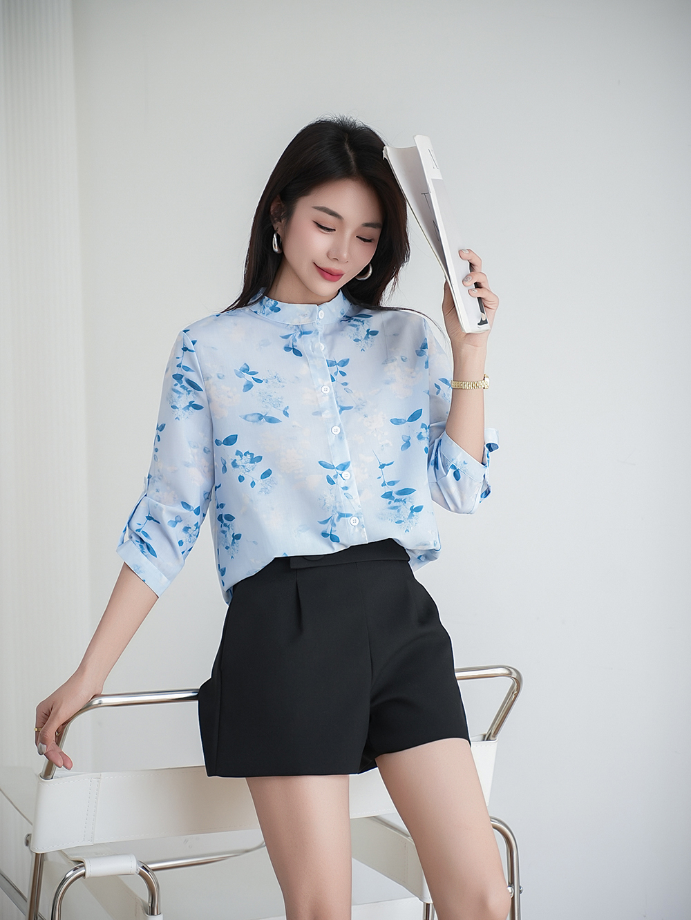 小清新印花棉麻襯衫