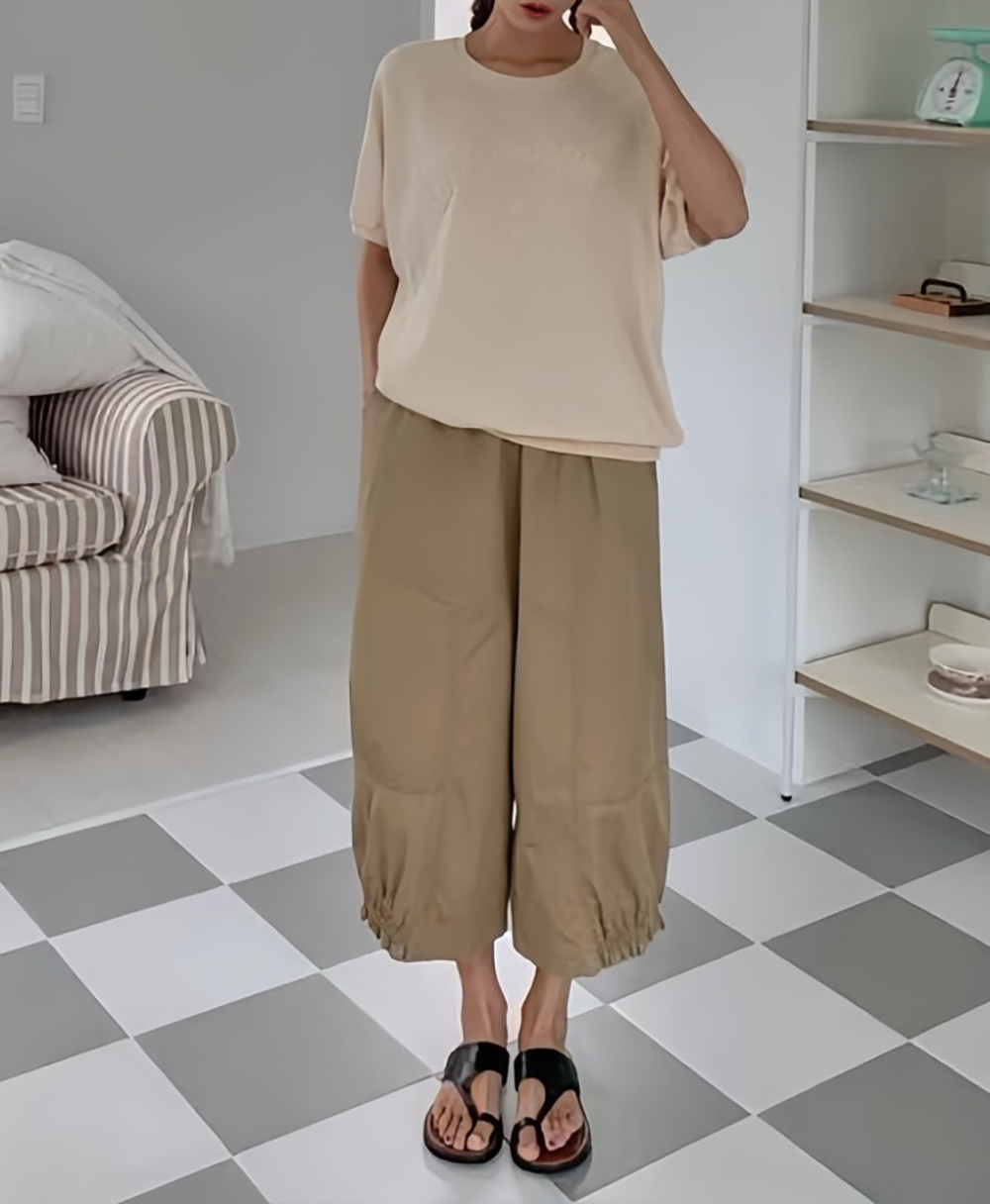 休閒風縮口寬褲