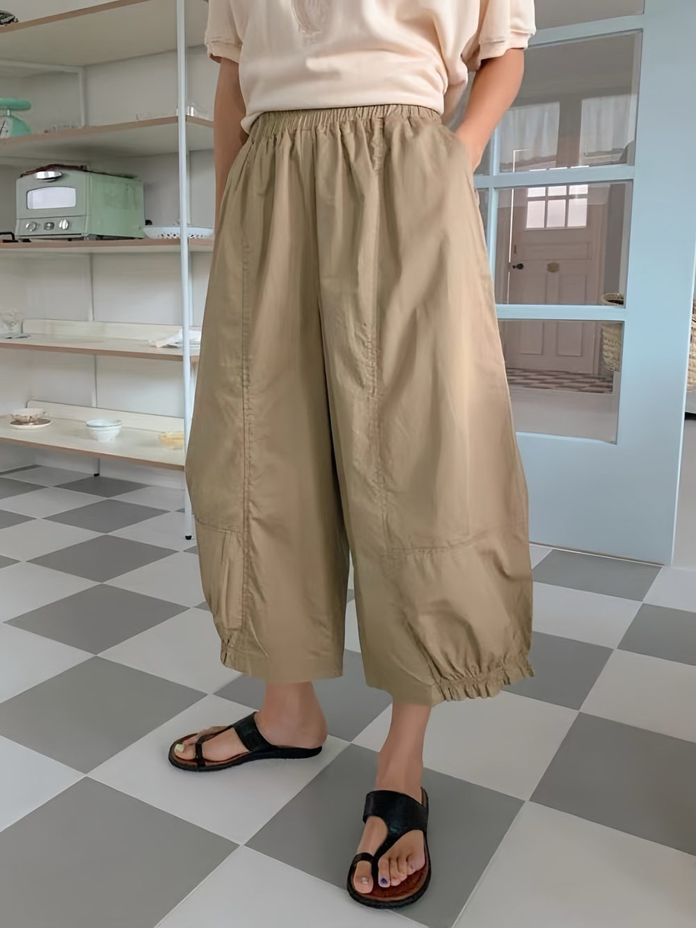 休閒風縮口寬褲