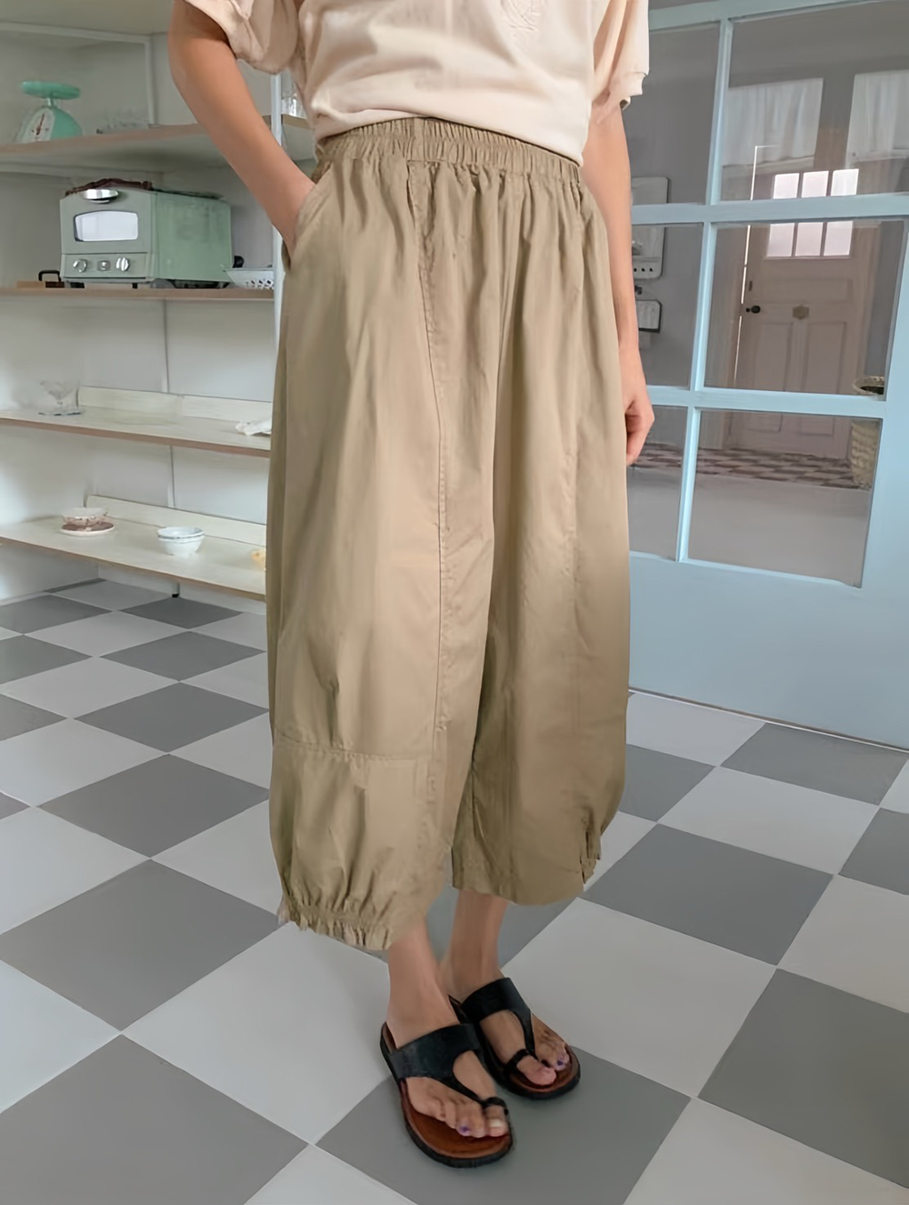 休閒風縮口寬褲