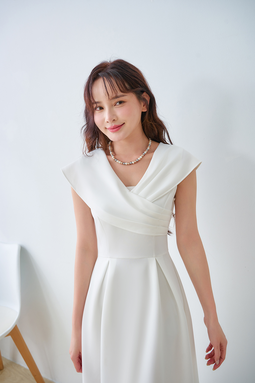 法式一字領禮服長洋裝