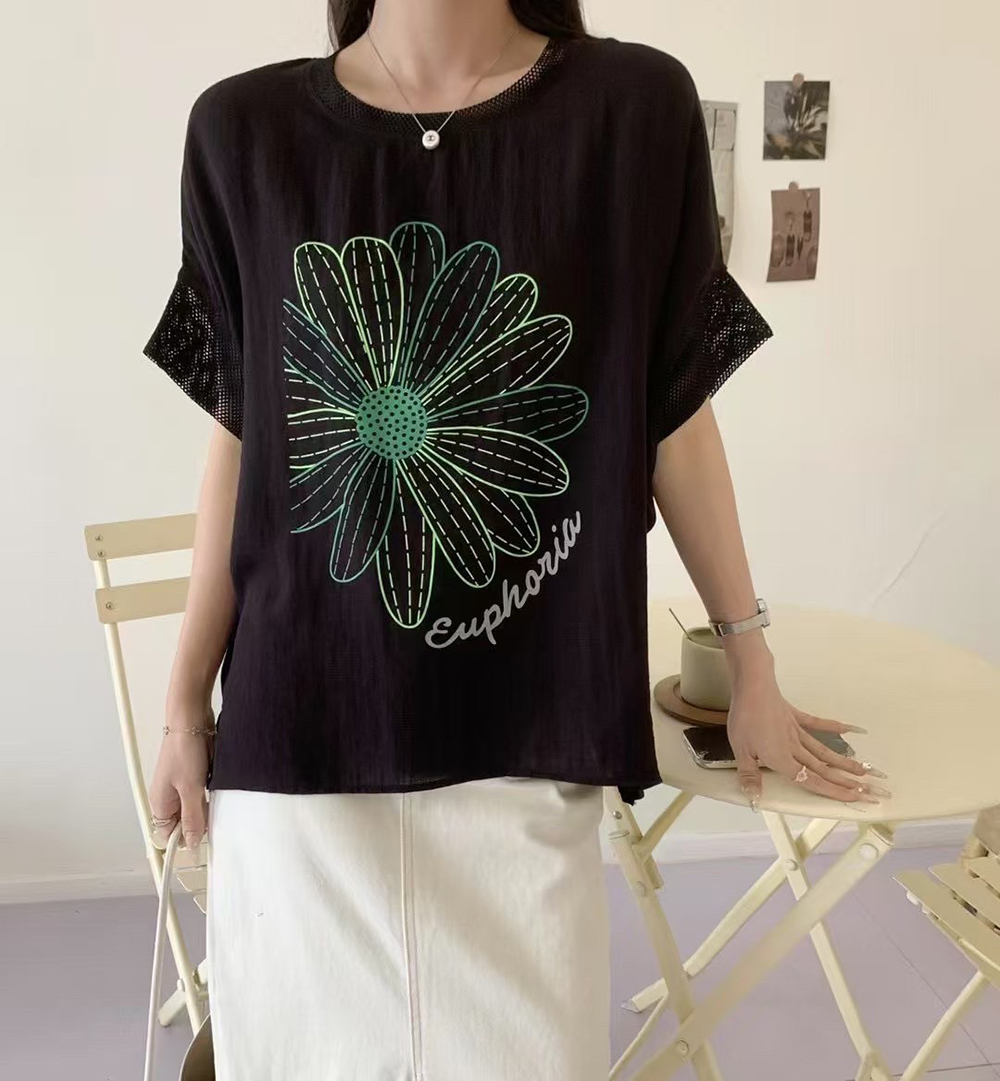 花朵圖案網狀袖上衣