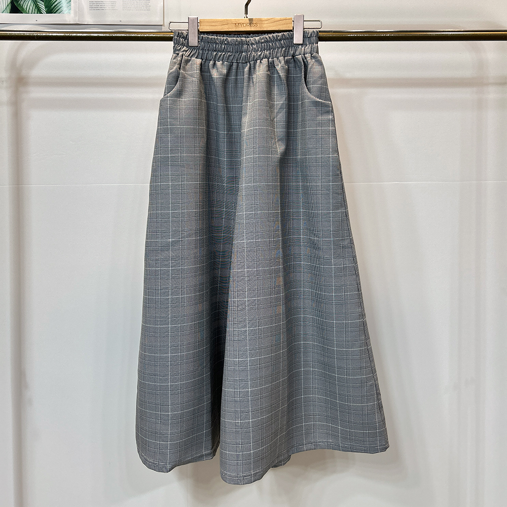 知性優雅細格紋大寬褲