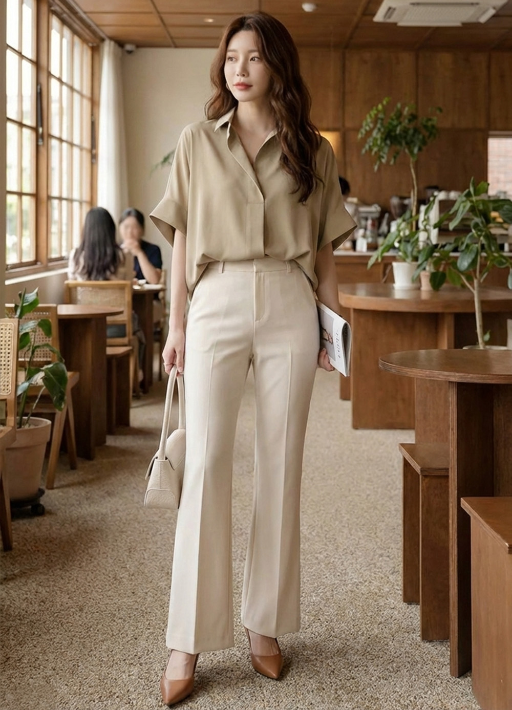 簡約素色短袖襯衫,通勤,顯瘦,舒適,百搭,時尚