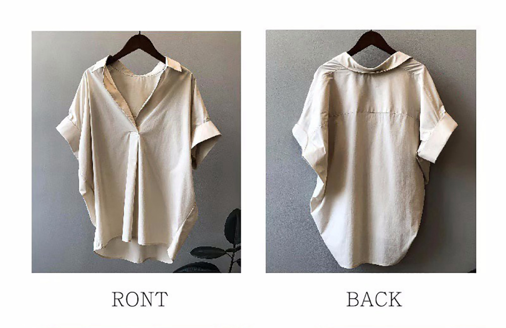 簡約素色短袖襯衫,通勤,顯瘦,舒適,百搭,時尚