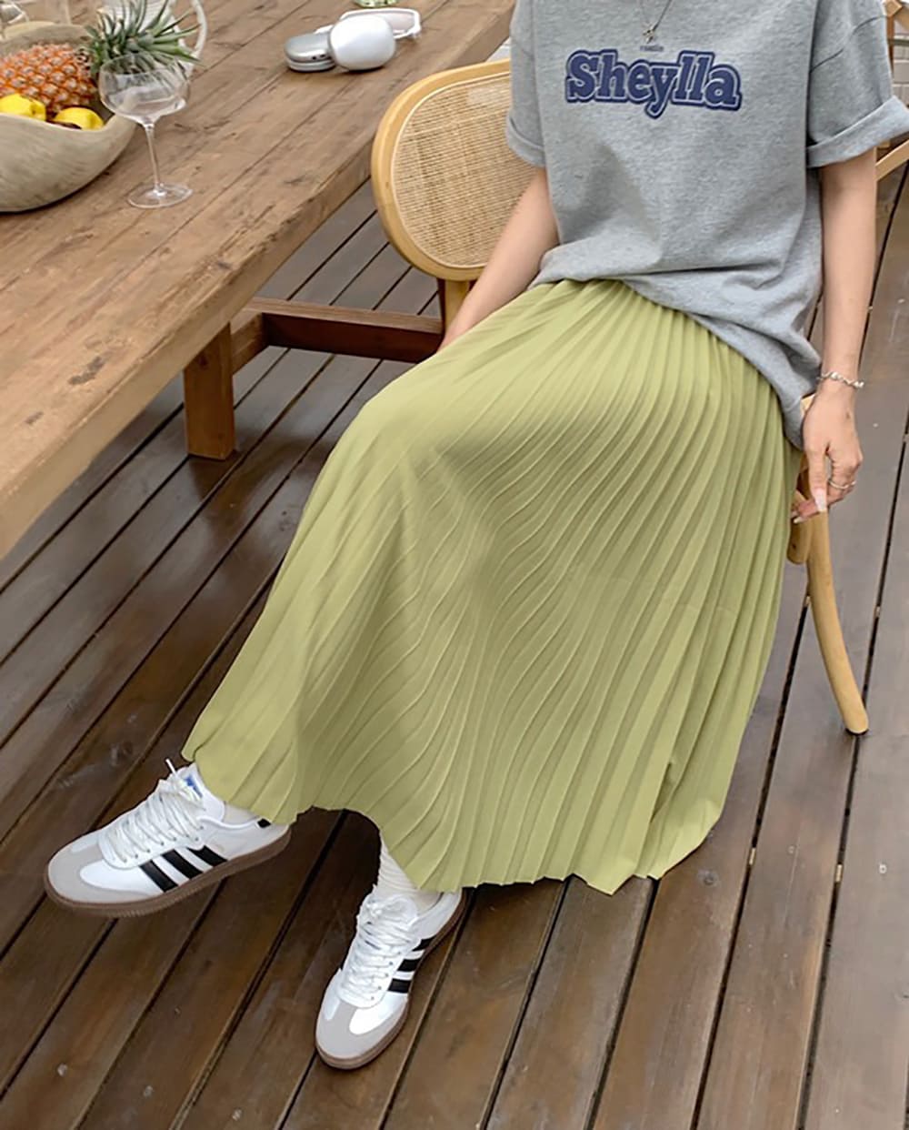 高腰顯瘦素色百褶長裙