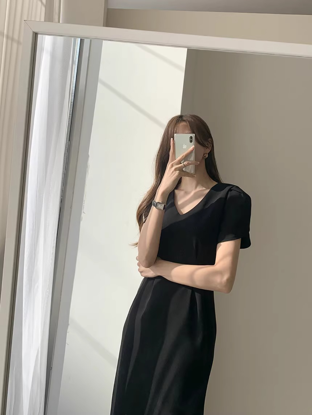 氣質V領修身顯瘦洋裝