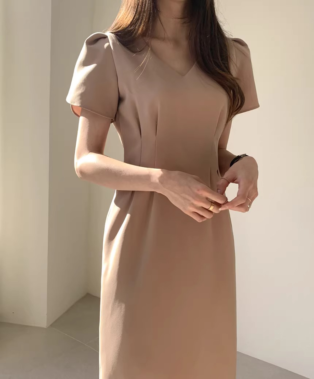 氣質V領修身顯瘦洋裝