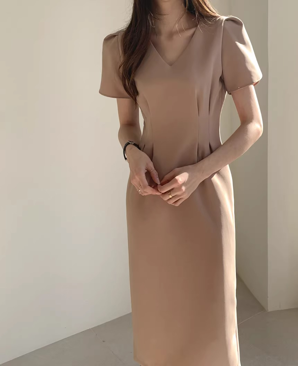 氣質V領修身顯瘦洋裝