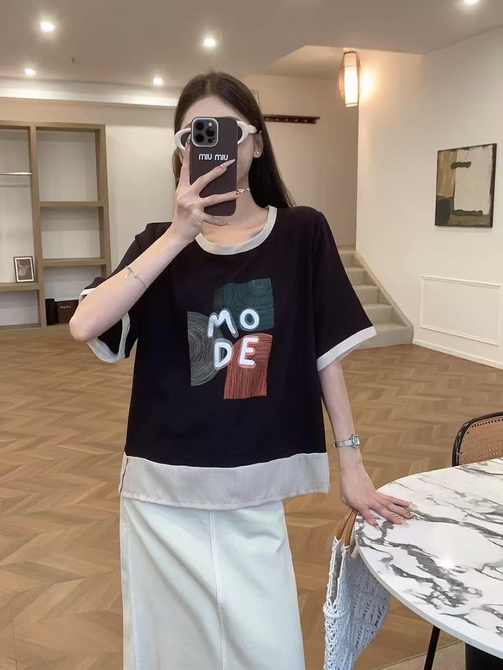 字母印花薄款寬鬆上衣