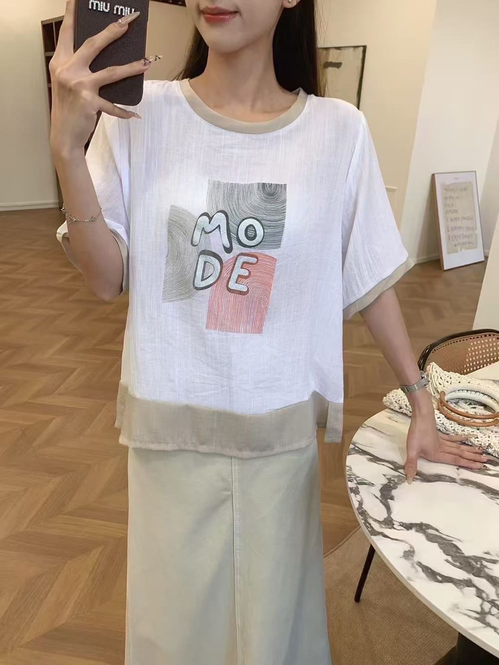 字母印花薄款寬鬆上衣