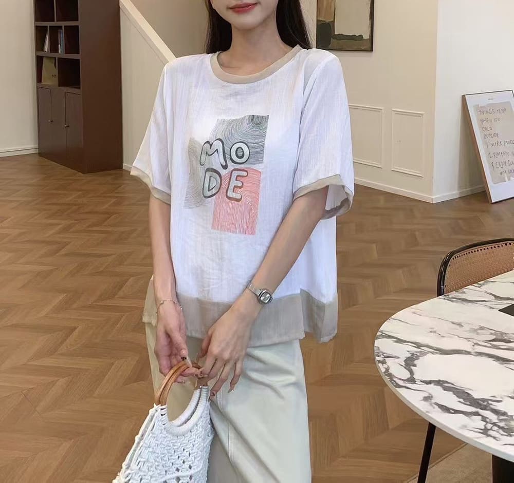 字母印花薄款寬鬆上衣
