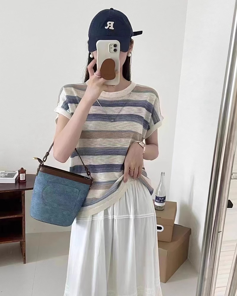 薄款撞色條紋針織上衣