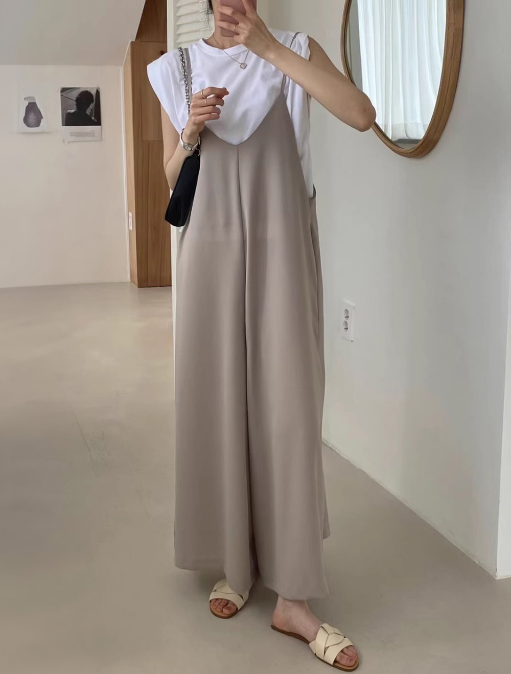 休閒垂感細肩連身長褲
