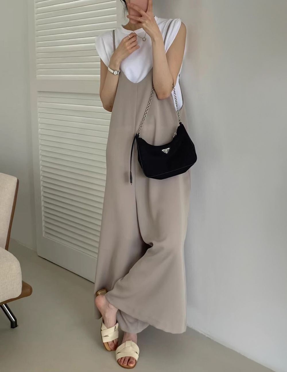 休閒垂感細肩連身長褲
