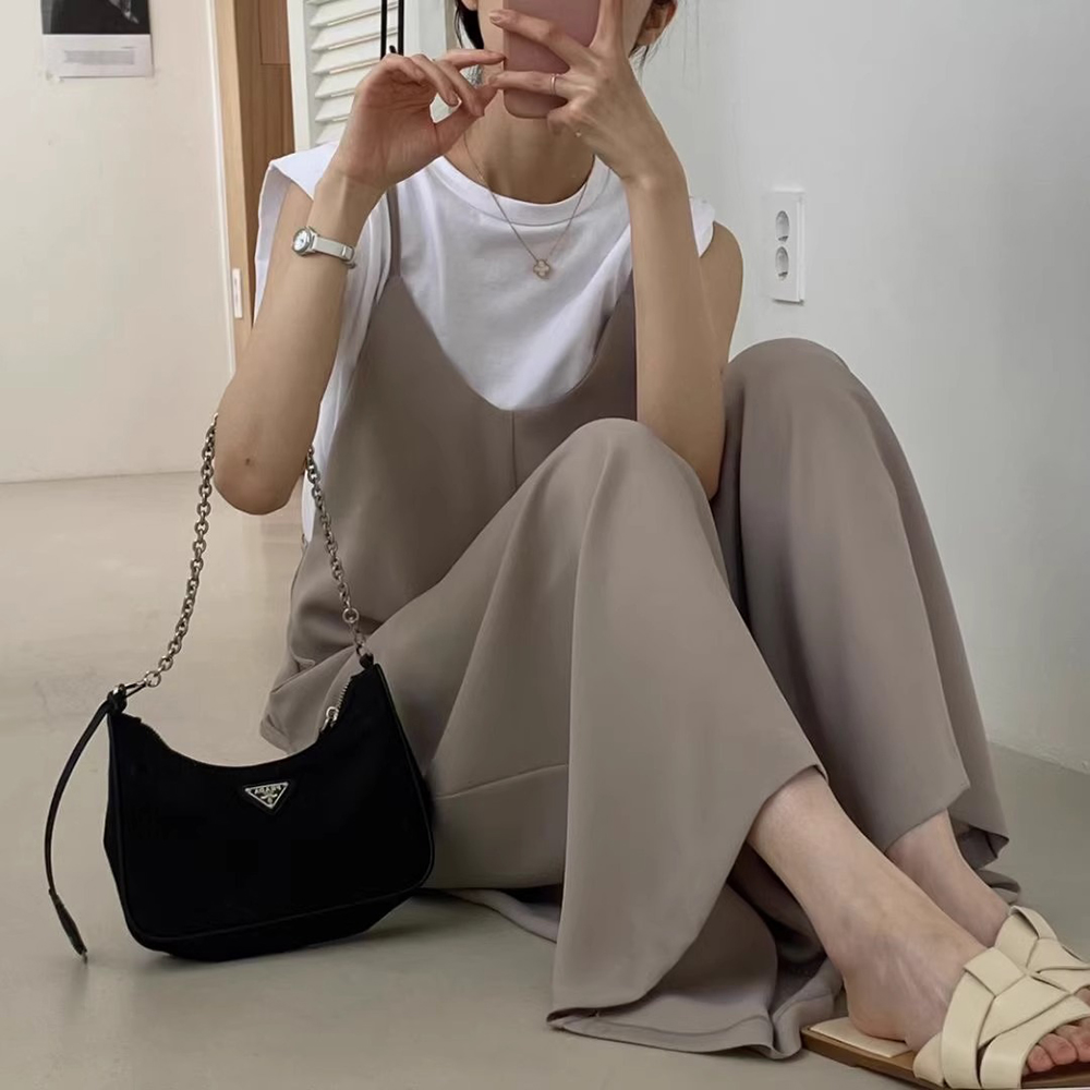 休閒垂感細肩連身長褲