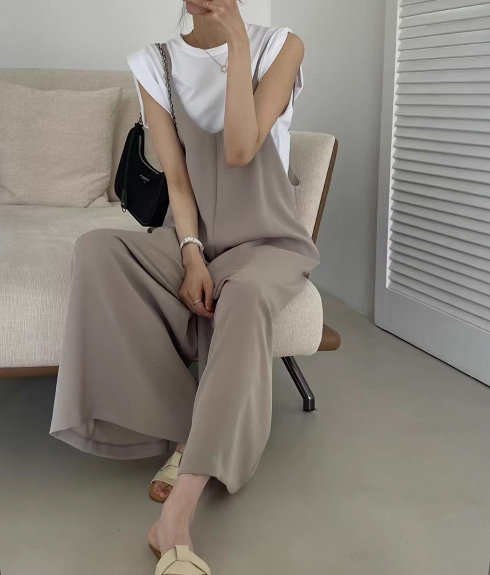 休閒垂感細肩連身長褲