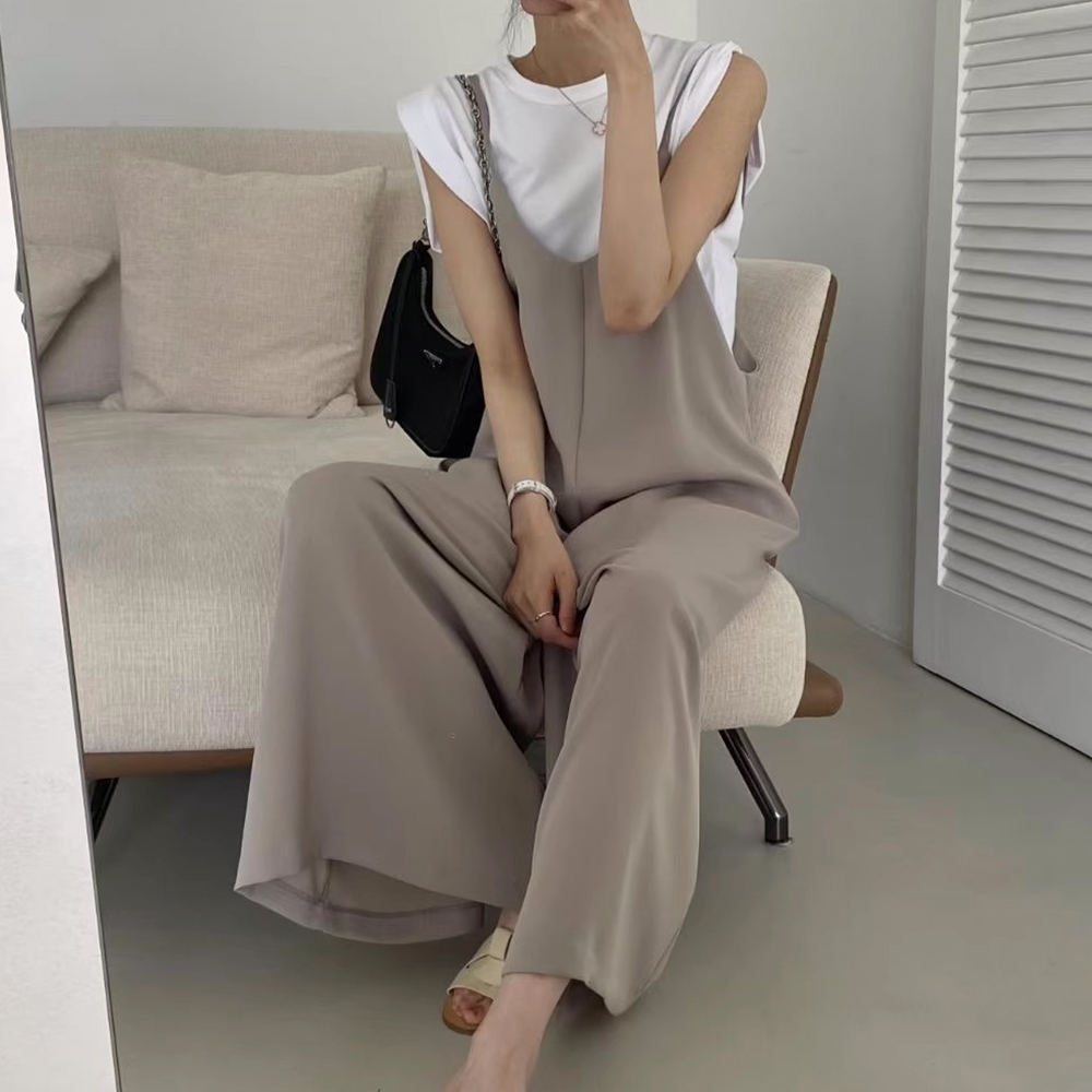 休閒垂感細肩連身長褲