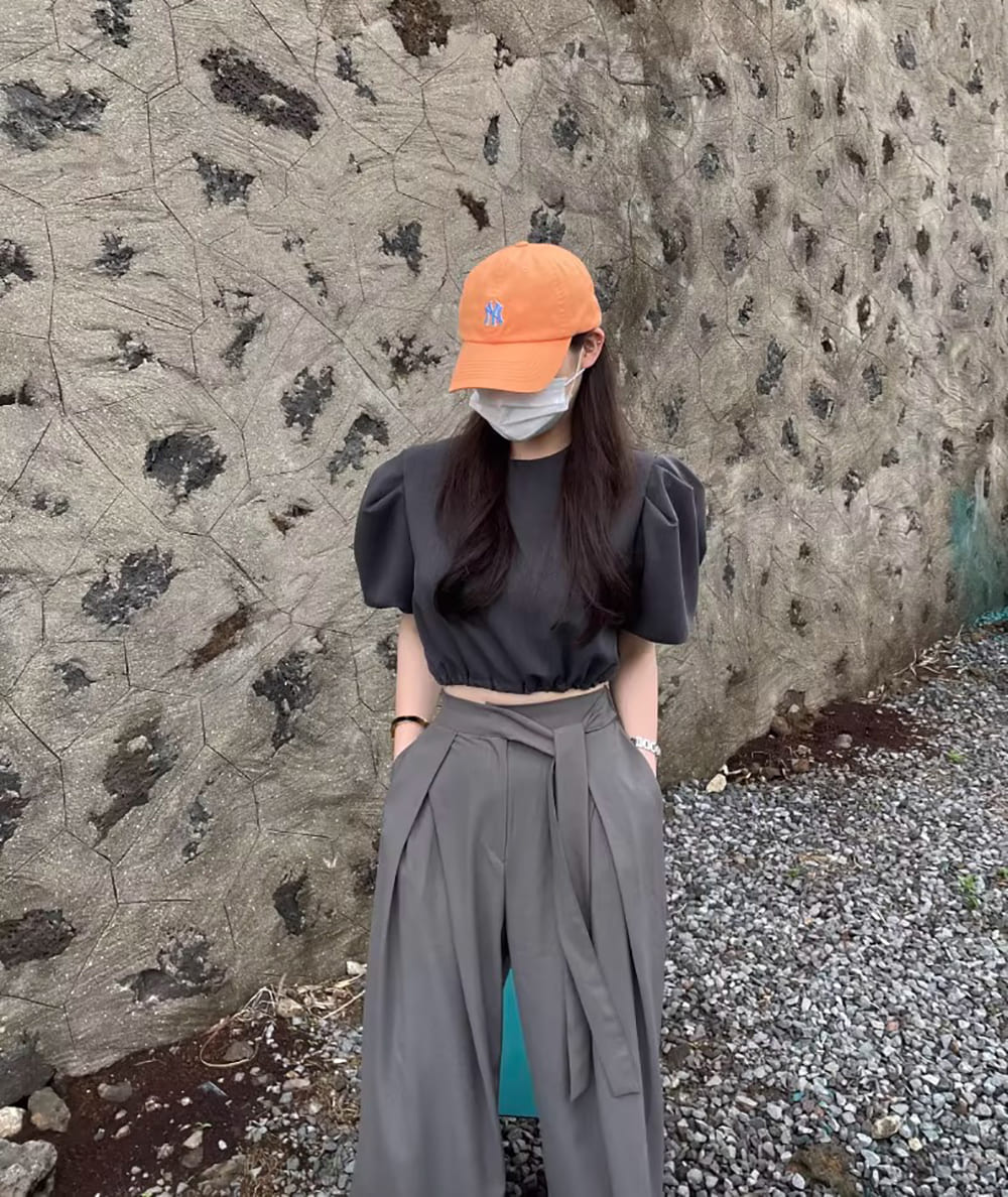 質感壓摺綁帶高腰長褲