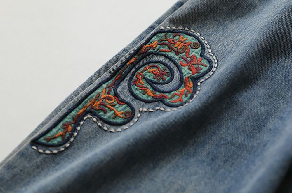 拼接刺繡哈倫牛仔褲