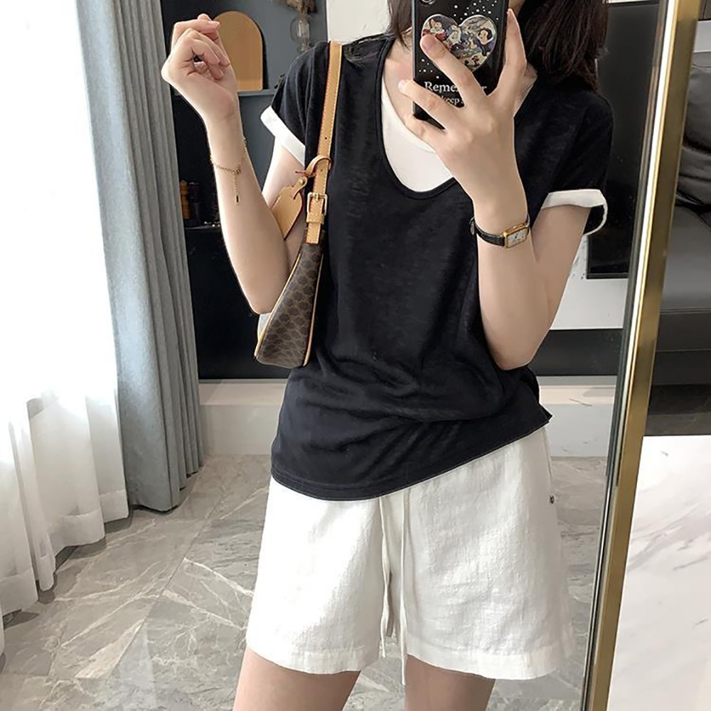 寬鬆假兩件設計上衣