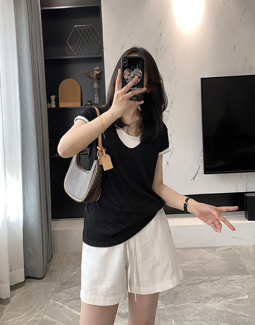 寬鬆假兩件設計上衣