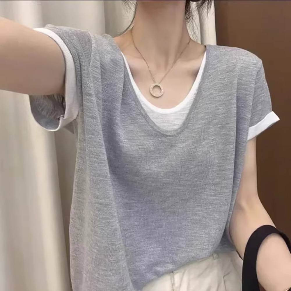 寬鬆假兩件設計上衣