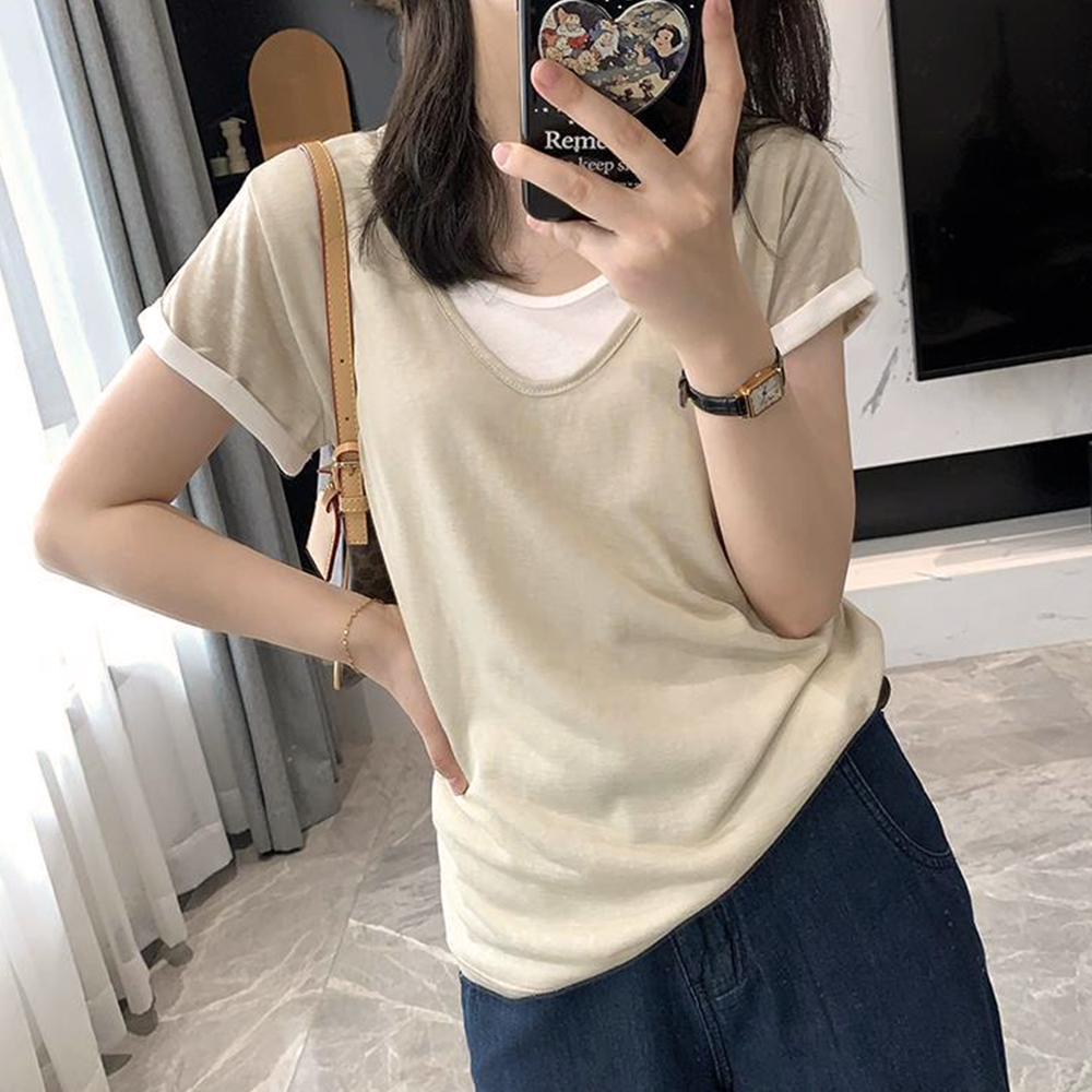 寬鬆假兩件設計上衣