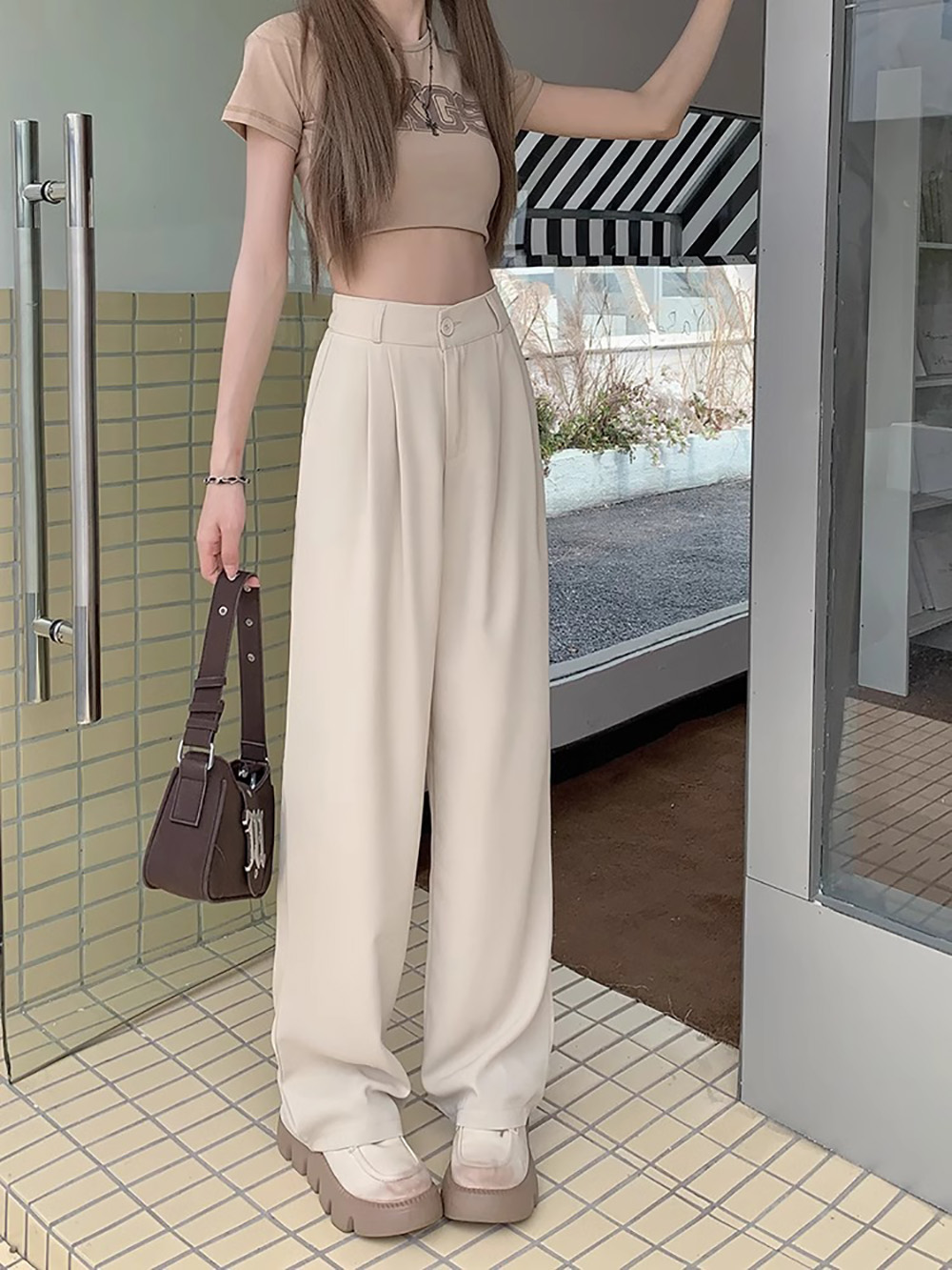 後鬆緊腰打摺西裝長褲