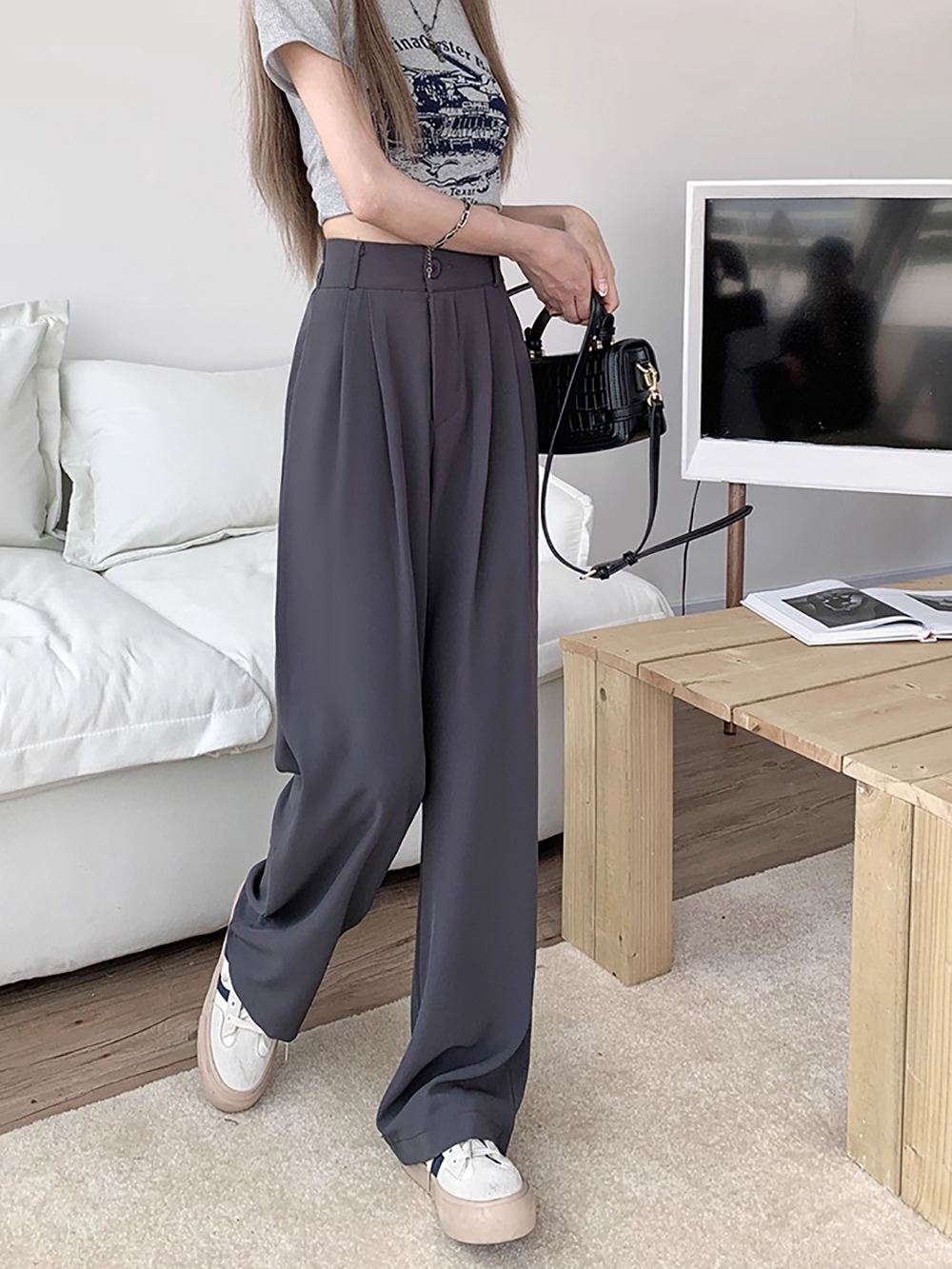 後鬆緊腰打摺西裝長褲